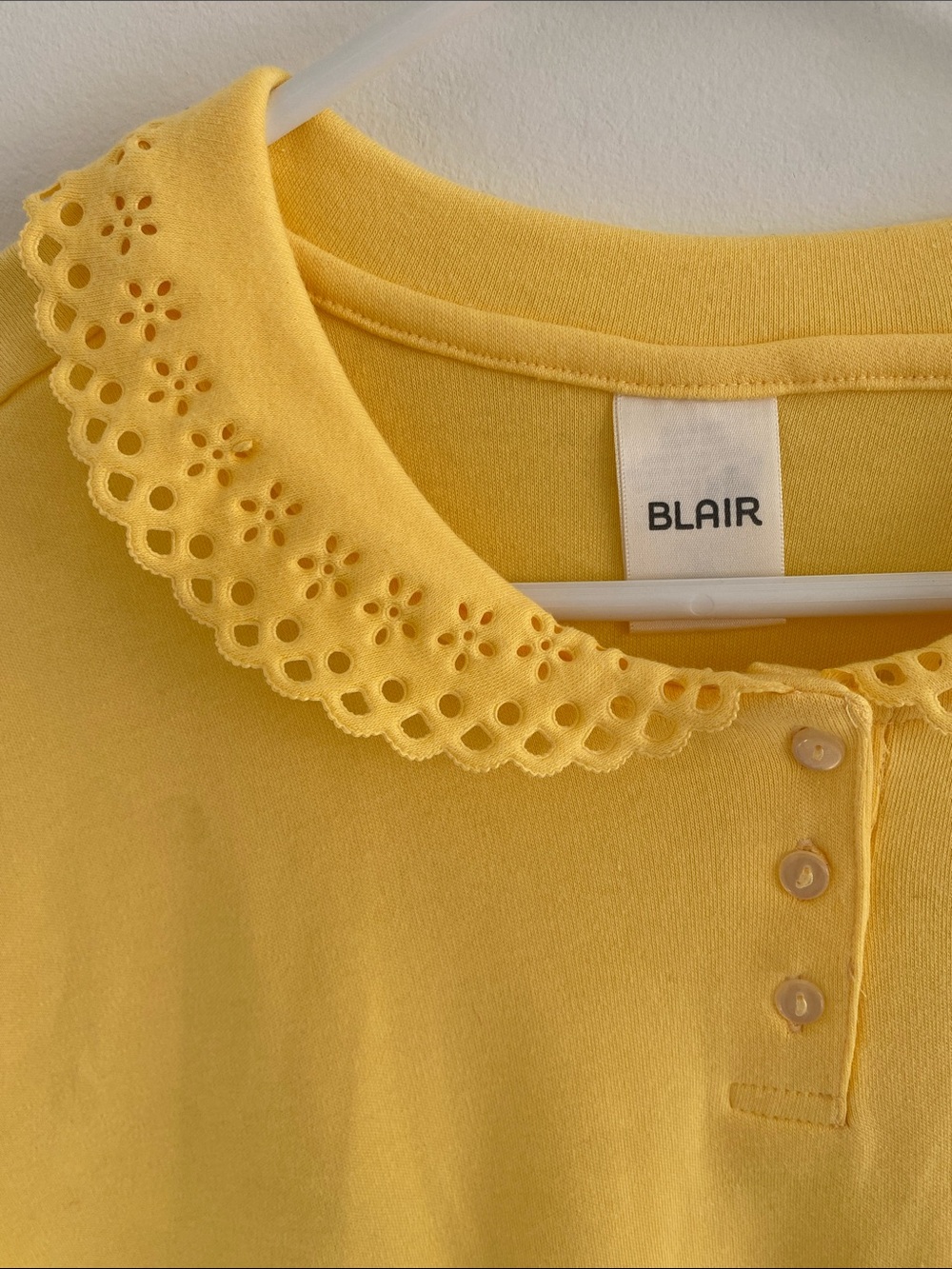 Blair Eyelet Cutout Peter Pan Collar Short Slv Top Polo Sunshine Yellow XL